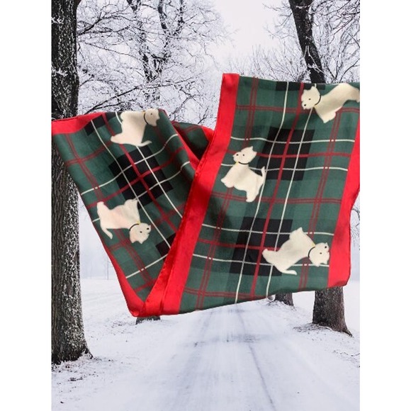 Silk Plaid Scottie Dog Scarf // Long Rectangular Vintage Casual Corner Italian - Picture 10 of 10